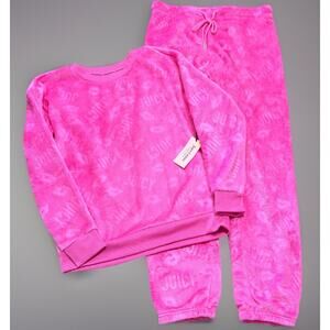 NEW Juicy Couture Sleepwear Velour Plush Lounge Set Small Top & Pants lip Pink